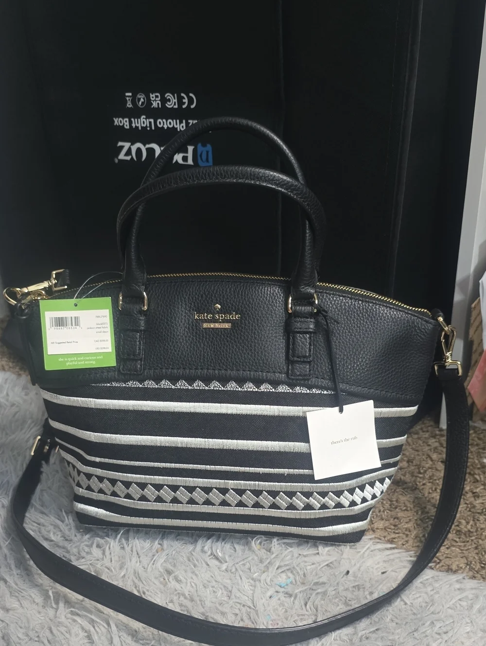 kate spade Black and White Striped Satchel with Gold Hardware Storybook (NWT) - Picture 1 of 1